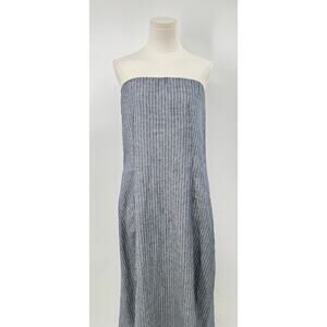 Quince Chambray Stripe Linen Strapless Maxi Dress Blue White Sundress S NWT